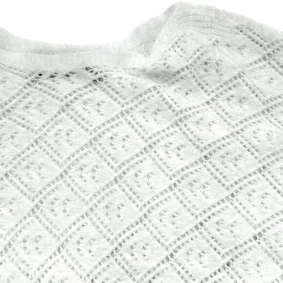 ANTHROPOLOGIE Oliver O‎ Medium SOFT White Sheer Diamond Eyelash Fuzzy Sweater - Picture 1 of 7